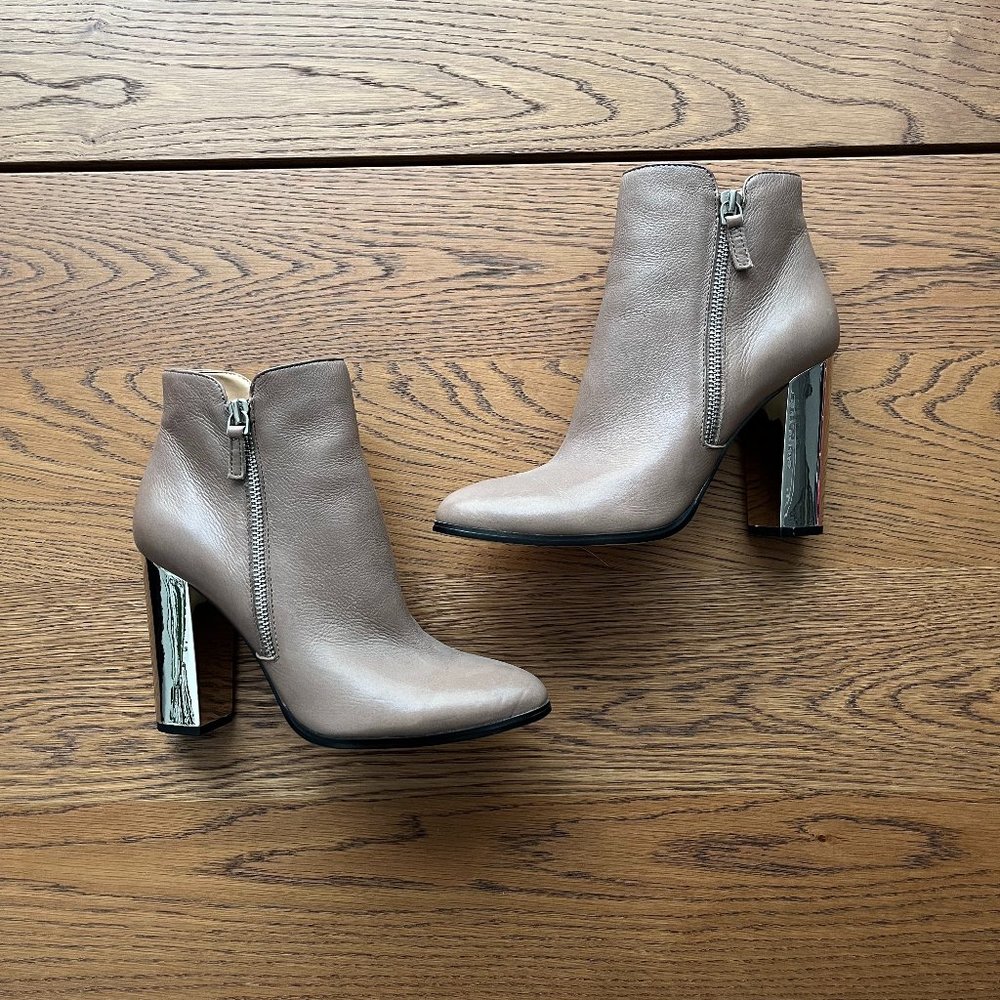 NWT Saks Genuine Leather Ankle Boots with Chrome Heel